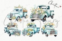 Blue Daisy Vintage Truck Clipart | Spring PNG Product Image 4