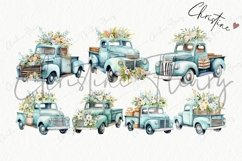 Blue Daisy Vintage Truck Clipart | Spring PNG Product Image 5