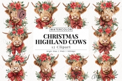 Christmas Highland Cow Clipart Bundle Product Image 1