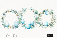 Watercolor Blue Easter Wreaths PNG | Spring PNG Product Image 1