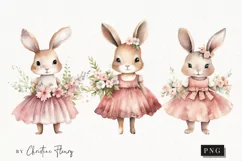 Watercolor Pink Bunny Girls PNG | Easter PNG Product Image 1
