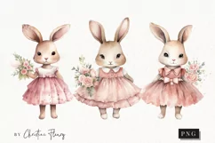 Watercolor Pink Bunny Girls PNG | Easter PNG Product Image 1