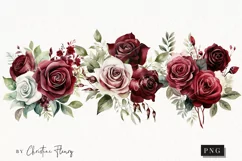 Watercolor burgundy Rose Bouquets | Wedding PNG Product Image 1
