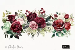 Watercolor burgundy Rose Bouquets | Wedding PNG Product Image 1