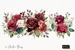 Watercolor burgundy Rose Bouquets | Wedding PNG Product Image 1