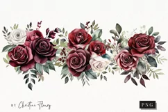 Watercolor burgundy Rose Bouquets | Wedding PNG Product Image 1