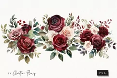 Watercolor burgundy Rose Bouquets | Wedding PNG Product Image 1