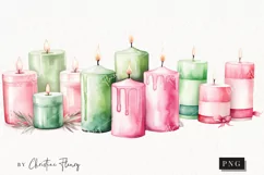 Pastel Watercolor Candles Clipart | Christmas Clipart Product Image 1