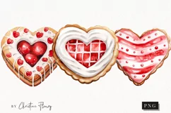 Watercolor Heart Cookies Clipart | Valentines Clipart Product Image 1