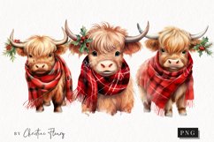 Watercolor Highland Cows Clipart | Christmas Clipart Product Image 1