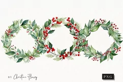 Watercolor Holly Wreaths Clipart | Christmas Clipart Product Image 1