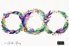 Watercolor Feather Wreaths PNG | Mardi Gras Clipart Product Image 1