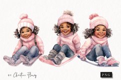 Watercolor Girl On Sled Clipart | Christmas Clipart Product Image 1
