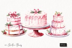 Watercolor Pink Christmas Cakes Clipart | Christmas Clipart Product Image 1