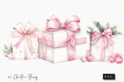 Watercolor Pink Gift Box Clipart | Christmas Clipart Product Image 1