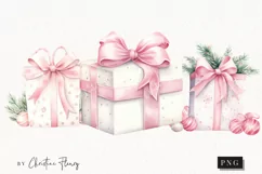 Watercolor Pink Gift Box Clipart | Christmas Clipart Product Image 1