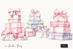 Watercolor Pink Gifts Stacked Clipart | Christmas Clipart Product Image 1