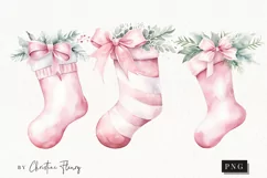 Watercolor Pink Christmas Stockings Clipart | Christmas Clip Product Image 1