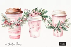 Watercolor Pink Festive Tumbler Clipart | Christmas Clipart Product Image 1