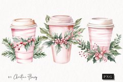Watercolor Pink Coffee Tumbler Clipart | Christmas Clipart Product Image 1