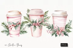 Watercolor Pink Coffee Tumbler Clipart | Christmas Clipart Product Image 1