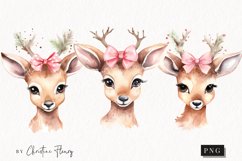 Watercolor Pink Bow Reindeer Clipart | Christmas Clipart Product Image 1