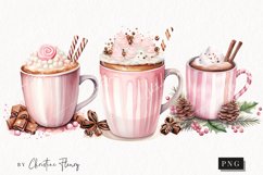Watercolor Pink Hot Cocoa Clipart | Christmas Clipart Product Image 1