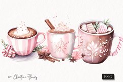 Watercolor Pink Hot Cocoa Clipart | Christmas Clipart Product Image 1