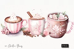 Watercolor Pink Hot Cocoa Clipart | Christmas Clipart Product Image 1