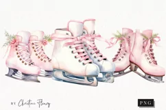 Watercolor Pink Ice Skates Clipart | Christmas Clipart Product Image 1