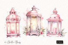 Watercolor Pink Lanterns Clipart | Christmas Clipart Product Image 1