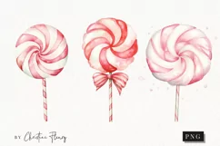 Watercolor Pink Festive Lollies Clipart | Christmas Clipart Product Image 1
