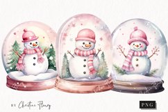 Watercolor Pink Snowman Snowglobes Clipart | Christmas PNG Product Image 1