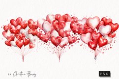 Watercolor Red Heart Balloons Clipart | Valentines Clipart Product Image 1