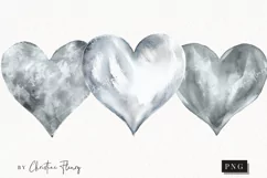 Watercolor Silver Heart PNG | Valentine's Day Clipart Product Image 1