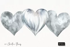 Watercolor Silver Heart PNG | Valentine's Day Clipart Product Image 1