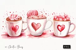 Watercolor Valentines Coffee PNG | Valentine's Day Clipart Product Image 1