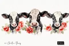 Watercolor Valentine Cow With Roses Clipart | Valentines PNG Product Image 1