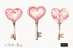 Watercolor Valentines Key PNG | Valentine's Day Clipart Product Image 1