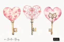 Watercolor Valentines Key PNG | Valentine's Day Clipart Product Image 1