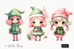 Pastel Watercolor Christmas Elves Clipart | Christmas PNG Product Image 1