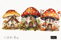 Watercolor Mushroom Houses Clipart | Forest Clipart Product Image 1
