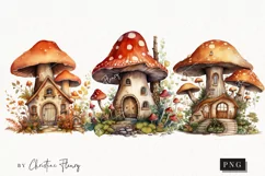 Watercolor Mushroom Houses Clipart | Forest Clipart Product Image 1