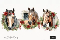 Vintage Festive Horses Clipart | Christmas PNG Product Image 1