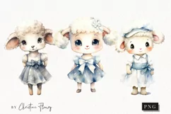 Watercolor Cute Lamb in Blue Dress Clipart | Spring PNG Product Image 1