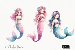 Watercolor Mermaid Clipart | Nursery PNG Product Image 1