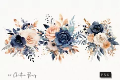 Midnight Blue & Rose Gold Flowers PNG | Spring PNG Product Image 1