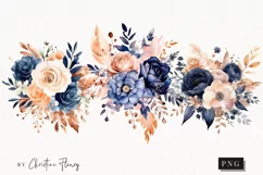 Midnight Blue & Rose Gold Flowers PNG | Spring PNG Product Image 1