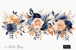 Midnight Blue & Rose Gold Flowers PNG | Spring PNG Product Image 1