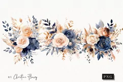 Midnight Blue & Rose Gold Flowers PNG | Spring PNG Product Image 1
